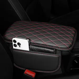 Universal Leather Car Center Console Cover Armrest Cushion Pad Soft Comfortable Anti-Scratch Non-Slip Waterproof Auto Arm Rest Protector Interior Accessories Fit Most Cars SUV Truck Van