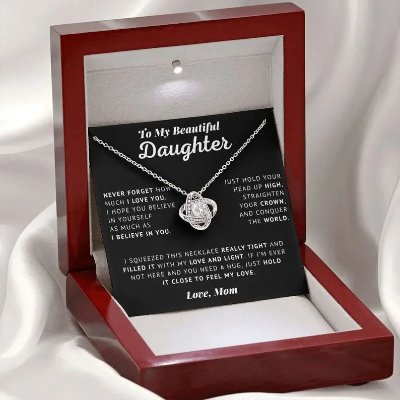 To My Beautiful Daughter - Straighten Your Crown - Love Knot Necklace | A Special Gift from Mom for Birthday, Graduation, or Confirmation | Celebrate Her Achievements with This Elegant Jewelry | Perfect Present to Show Your Love and Pride