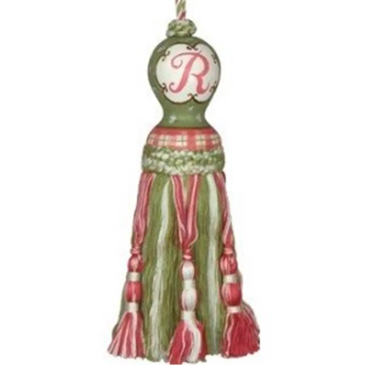 123 Creations Alphabet Initial S Hand-Painted Tassel Hanging Ornament - 8in Wooden Head Decor, American Design, Rayon Threads Accent, Drawer Handles Compatible, Home Supplies Gift Idea
