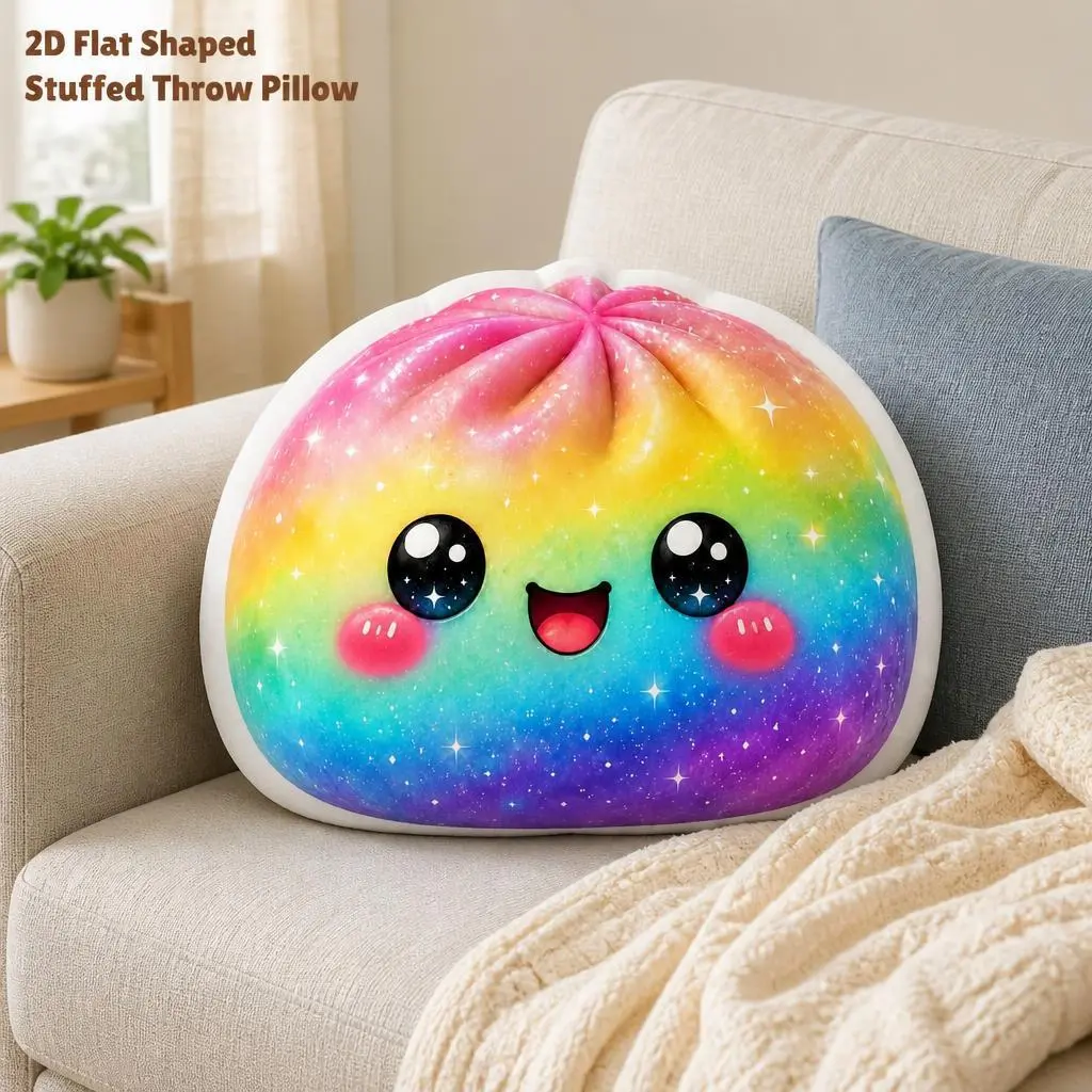 Dumpling Rainbow Galaxy Bun Kawaii Sparkle Stuffed Throw Pillow Cute Room Decor,Game Day Cushion