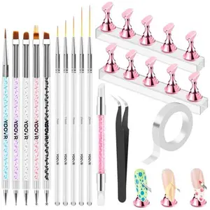 YOOVR Nail Art Tools Set, Nail Stand for Press on Holder for Painting Nails, Nail Art Brushes and Dotting Tools, Nail Design Tools Supplies, Gel Polish and Builder Brush, French Tip Brush, Liner Brush