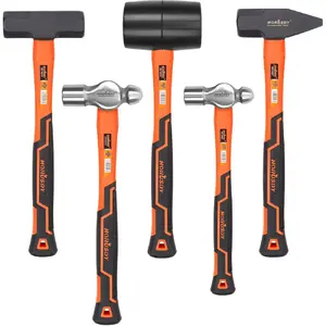 5-Piece Hammer Set, 16oz and 32oz Ball Pein Hammers, 32oz Rubber Mallet, 3lb Sledge, 3lb Cross Peen Hammer