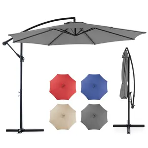 Sweetcrispy 10ft Offset Patio Umbrella - 8-Rib Outdoor Canopy Shelter, Easy Adjustable Tilt Canopy, UV15+ Fabric for Backyard, Poolside