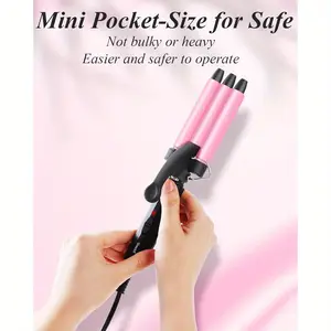 Mini Hair Curler 1/ 2inch , Small 3-Tube Curler Dual Voltage, Suitable for Home and Travel, Triple Ceramic Tubes Create Natural Tight Beach Waves, Pink