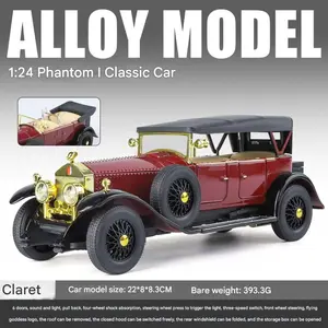 1:24 Scale Phantom I Classic Car Diecast Metal Model with Open Hood, Chassis Design, Collectible Display, Birthday Christmas Gift