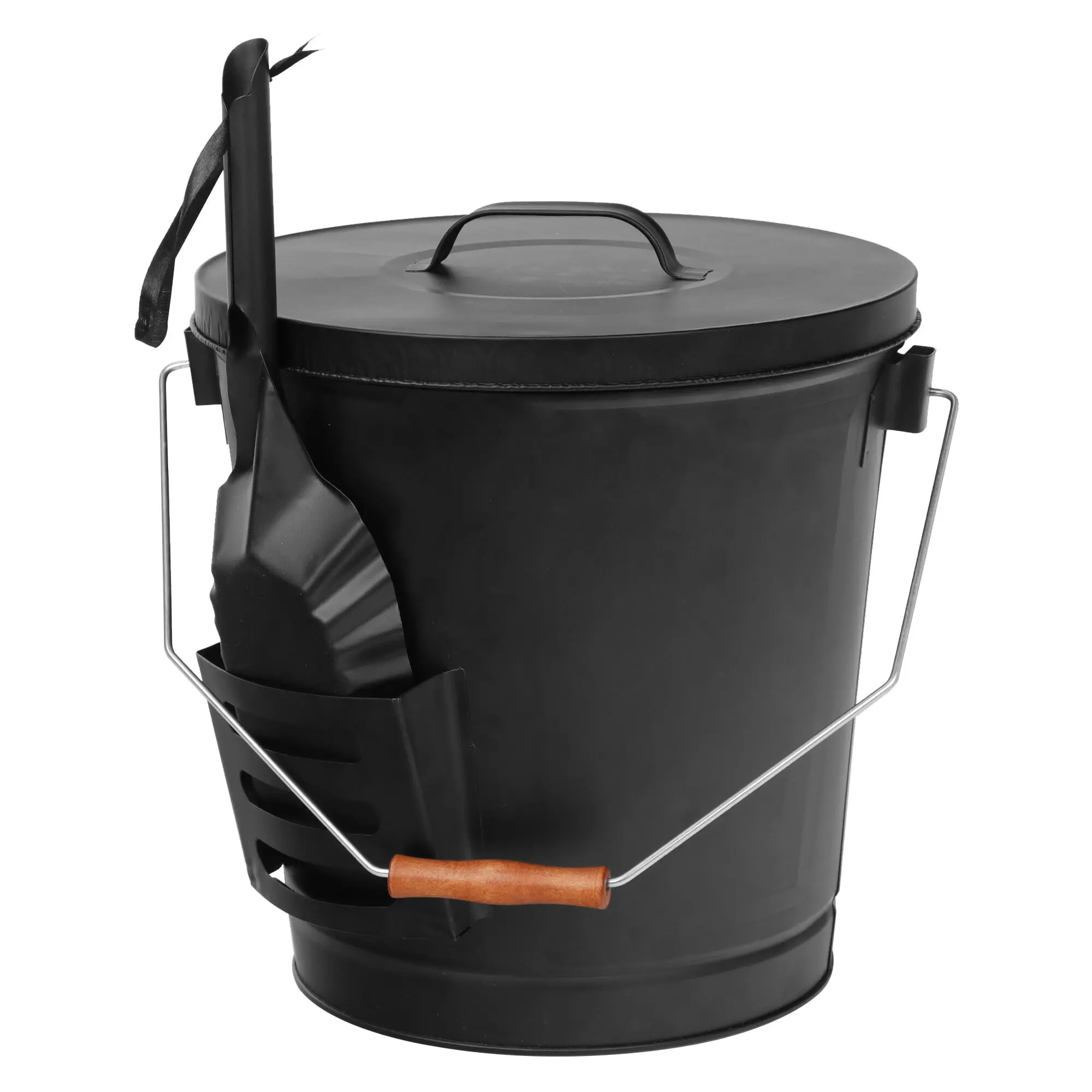 Zeny Heavy Duty Galvanized Bucket - 5.15Gal Rustproof Black Iron-Coated, 14x14x13in High Temp Paint, 4.8lbs Wood Fireplace Ash Bucket with Lid, Coal Shovel for Fire Pits, Easy to Carry Handle, Solid Build Insulation, Heavy Duty Bucket