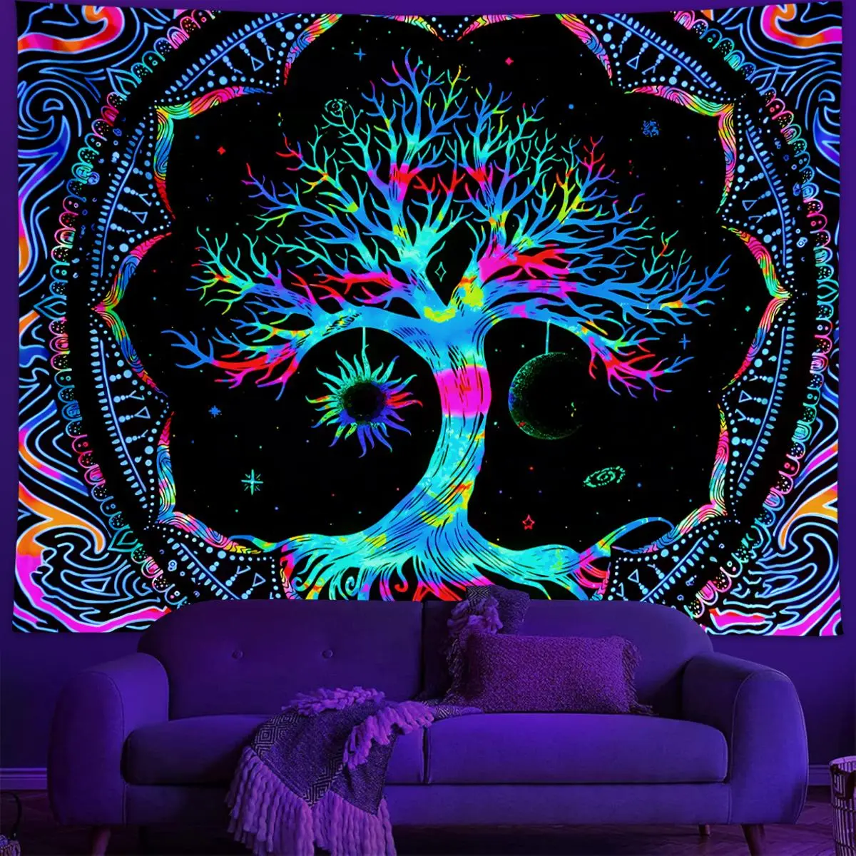 Tree Of Life Pattern Tapestry,  Mandala Illusionary Poster, Wall Hanging Decoration for Living Room, Bedroom, and Dormitory, Decorative Tapestry, Wall Tapestries, Home Bedroom Decor, Tapestry Wall Mural,hank