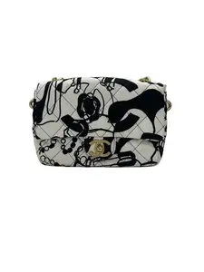 Pre-owned CHANEL canvas Shoulder Bags Black White Deer Mini Single Flap Shoulder Bag IB26010067