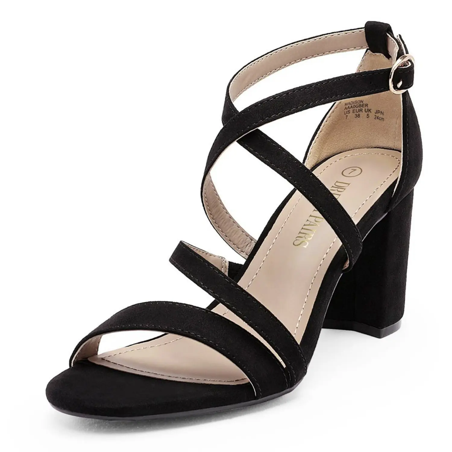 Dream Pairs Black Heels for Women, Synthetic Chunky Cross Strap Sandals with a Wide Width and Padded Insole for Comfortable Walking, Walking Shoes, Black Strappy Sandals, Height-Increasing Women's Sandals
