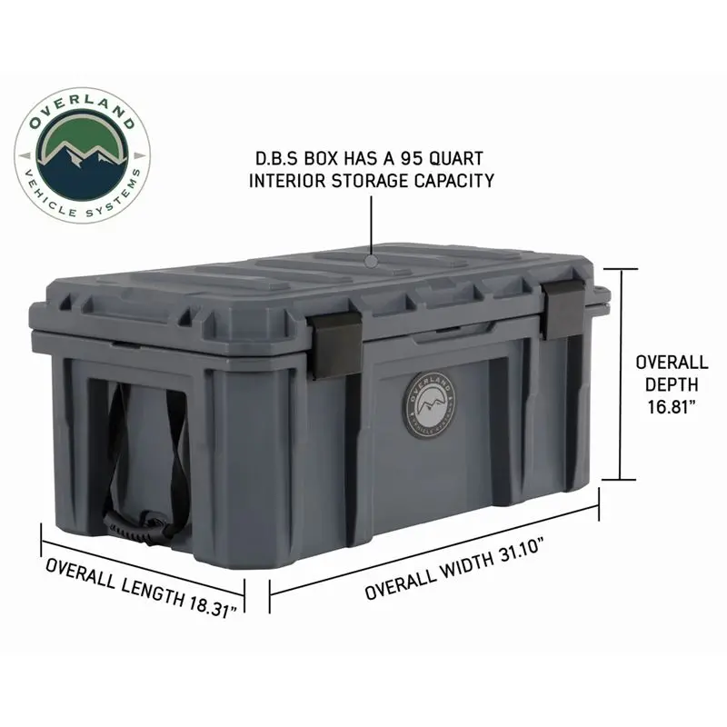 Overland Vehicle Systems Polyethylene Outdoor Storage Bin with Lids - Durable Latch Plastic Dry Box, Waterproof, Dustproof, Drain Feature, Bottle Opener, Dark Grey, 23.75 gal, for Outdoor Adventures, Storage Bins With Lids