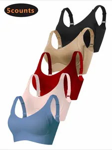 Women's Comfortable Knitted Seamless Bra Set, Wireless Shaping Bra, Wide Shoulder Straps Design, Pure Color Elegant Style, Ideal for Daily Wear & Layering