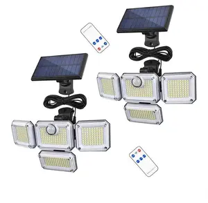 1PC Solar Outdoor Lights 3500LM 333 LED Security Lights with Remote Control,4 Heads Motion Sensor Lights, IP65 Waterproof,320° Wide Angle Flood Wall Lights with 3 Modes(2 Packs), Black