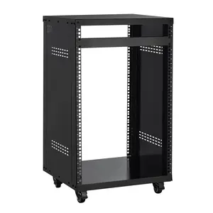 VEVOR 16U Steel Open Frame Storage Rack Shelf Organiser, 200 lbs Max Capacity, Lockable Caster Wheels, Special Vent Design, for 19-Inch Audio Video IT Equipment Mounting