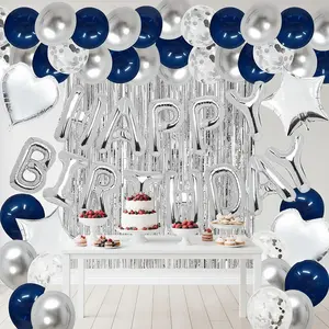 Elegant Blue Silver & Rose Gold Birthday Balloon Decoration Kit with Foil Curtain Heart-Shaped & Confetti Balloons for Surprise Parties Summer Celebrations & Baby Showers