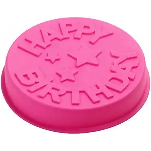 Happy Birthday  Baking Mold, 9.6-Inch Cake Pan Round Circle Mold Cheese Jelly Pudding Muffin Pizza Pie Flan Tart Bread Bakeware Pastry Baking Mold (Random Color)