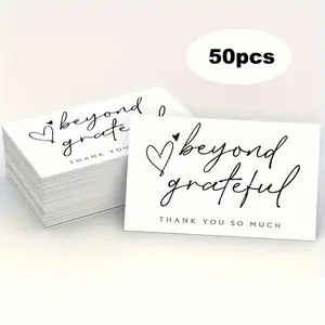 Thank You Card, 50pcs/pack Mini Modern Letter Grateful Pattern Custom Message Card, Office Stationery & Supplies for Business Gift Festival Ceremony