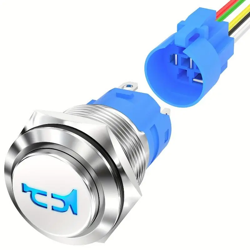 [Marine Horn Switch] Daiertek 16mm Marine Horn Switch, Blue LED, Aluminum Panel Mount Air Horn Button | 12V/24V, Metal Material, for Boat, Train, RV, Man Cave, Electrical Outlet, Air Horn Switches