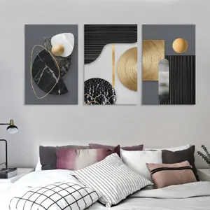 3-piece Set Beautiful Room Decoration Wooden Frame Wall Art Flat Abstract Irregular Shape Combination Creative Gift Choice Perfect for Living Room Bedroom Office Bar Birthday Hanging Print Ornaments Artistic UV Resistant Inks Premium Canvas