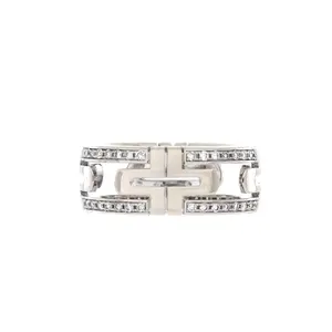 Pre-owned Bvlgari Parentesi Band Ring 18K White Gold and Diamonds 8mm by Rebag