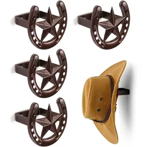 Cowboy Hat Hanger Wall-Mounted, 4-Piece Cowboy Hat Rack, Metal Horseshoe Hook, Horseshoe Decoration, Western Hat Hook, Entryway Closet Hat Rack, Stable Hook, Equestrian Supplies