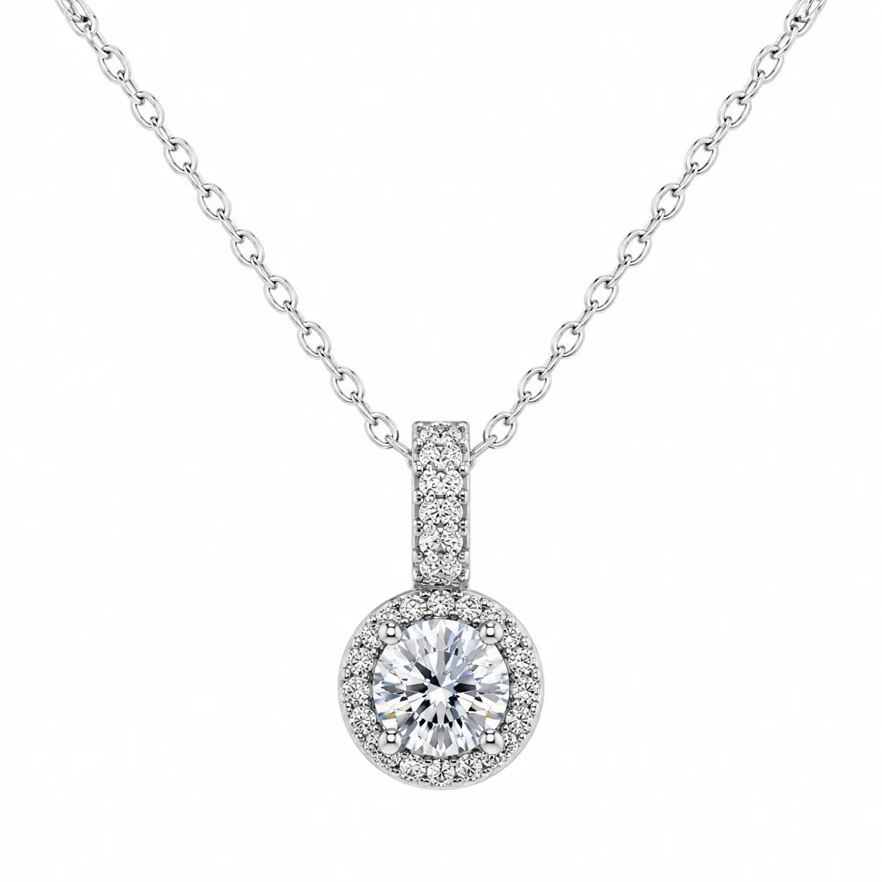 X-004PT-Moissanite Necklace for Women, 1CT Elegant Halo Pendant with Adjustable 16-18" Chain, Hypoallergenic Stainless Steel Jewelry for Daily Wear & Dates