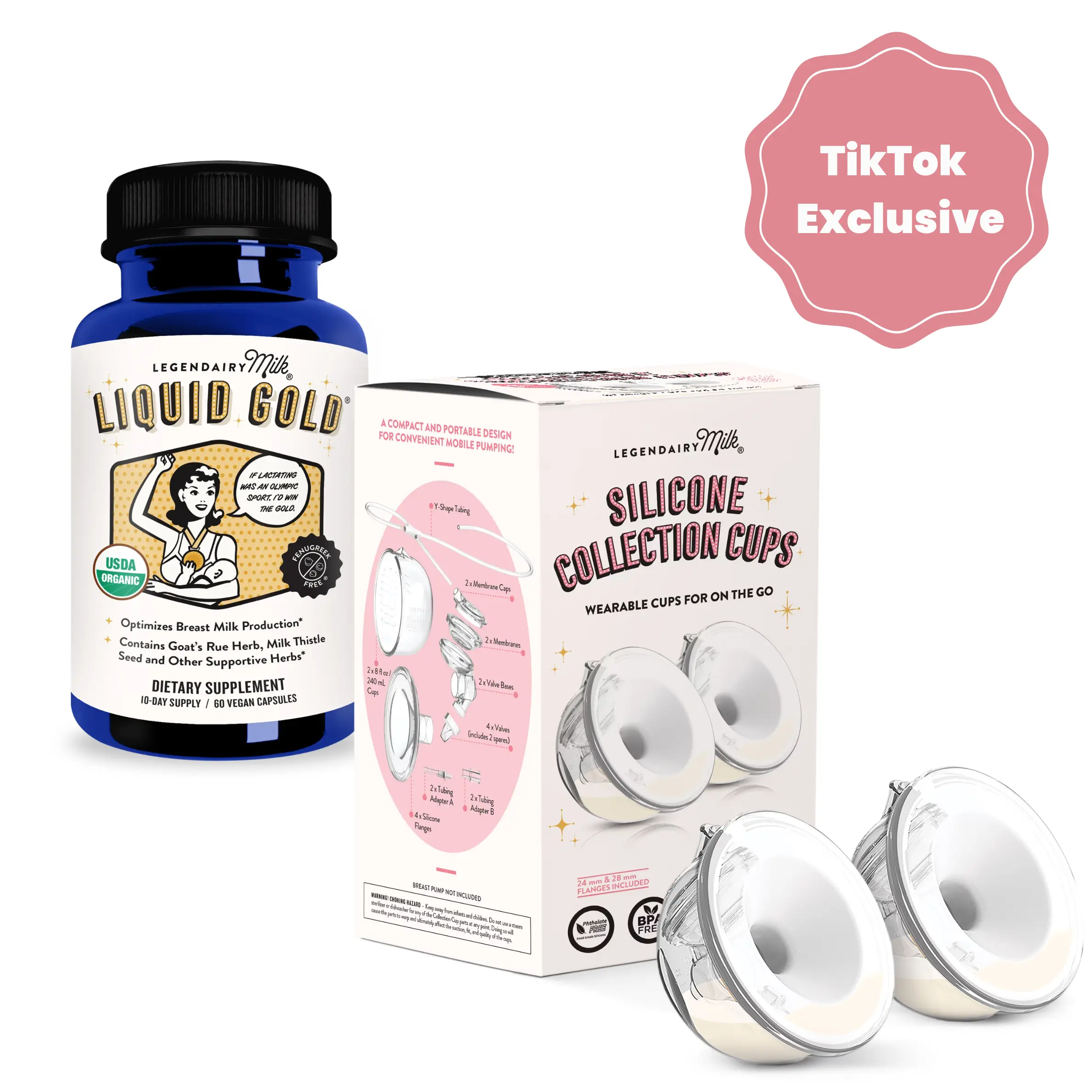Lactation Support Exclusive Bundle - Legendairy Milk - Silicone Collection Cups + Liquid Gold Lactation Supplement