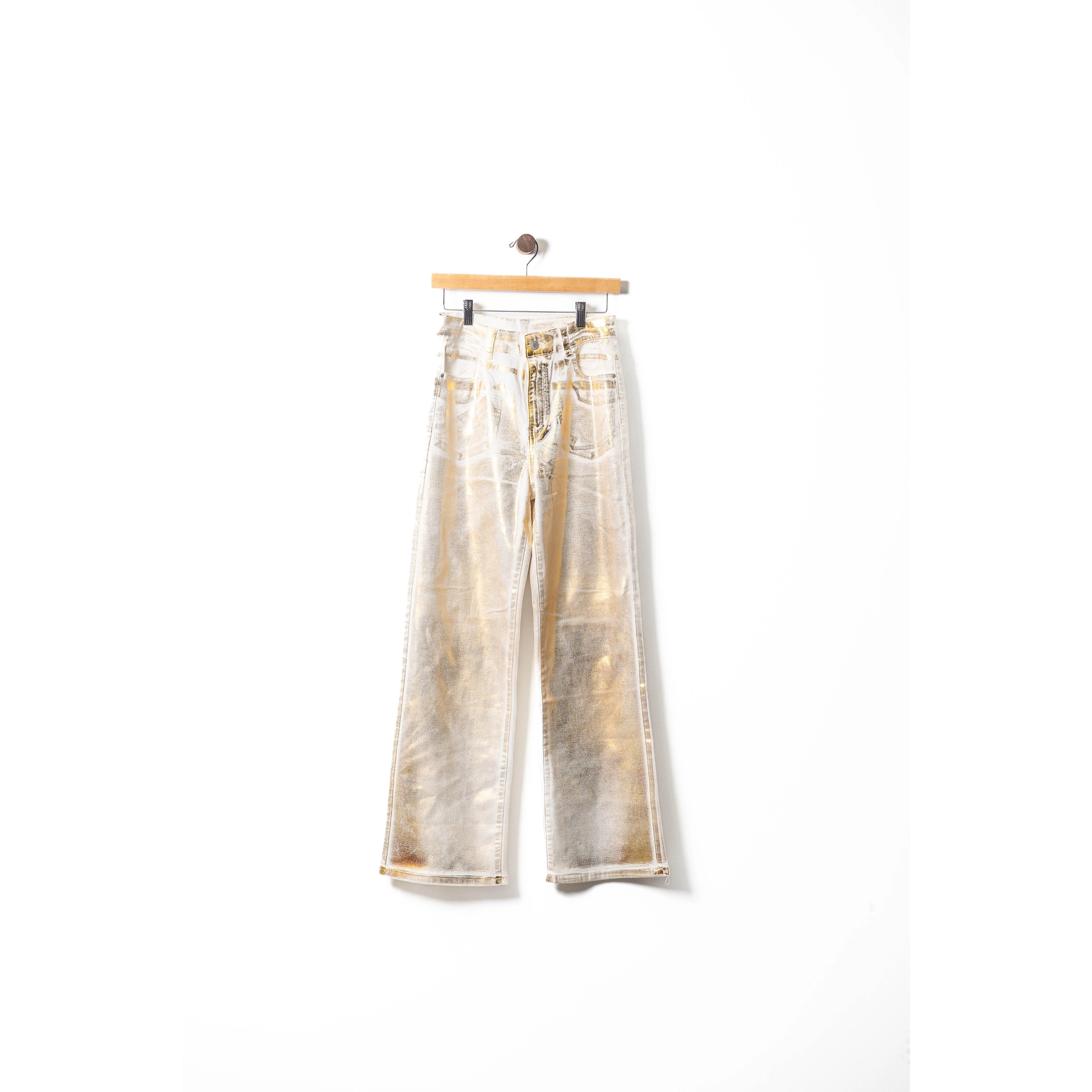 Golden Metallic High-Waisted Straight-Leg Jeans