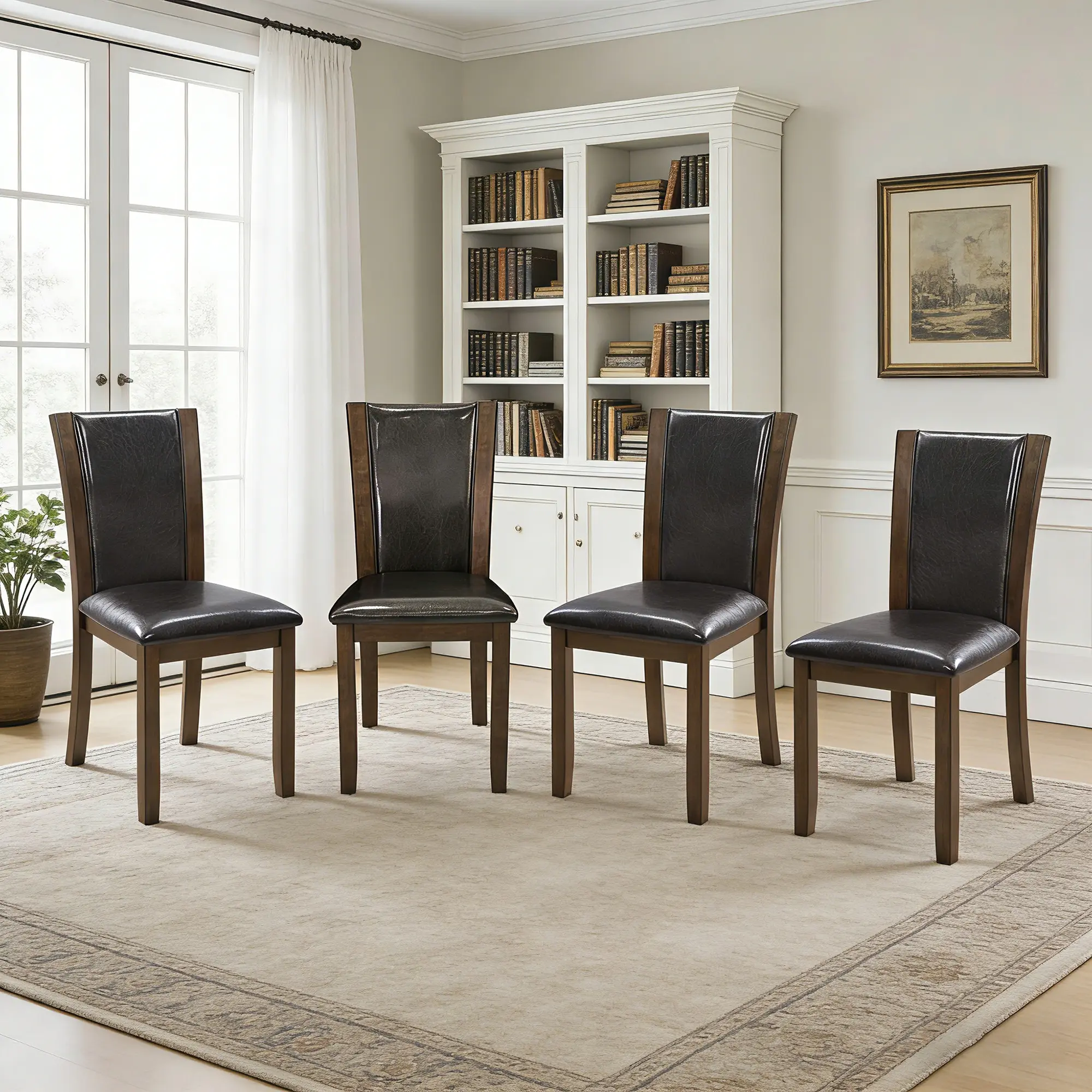 4-Piece PU Leather Dining Chairs Set - Faux Leather Padded Seat, Ergonomic High Backrest, Sturdy Wood Frame, Traditional-Contemporary Upholstered Side Chairs for Kitchen & Dining Room, Assembly Required, Chair Pu Leather, Weddings