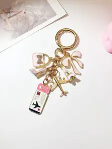 Elegant Bow Travel Keychain Charm, Drip Design Plane Luggage Tag Passport Holder DIY Accessory, Women's Bag Pendant, Holiday Gift, Shopping Bag Key Holder