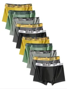 10 pcs men's 'HELLO' flat cornered underwear, comfortable boxer briefs, High elasticity, quick drying, Athletic sports underwear, Men's Novel Underwear, Suitable for wearing in all seasons