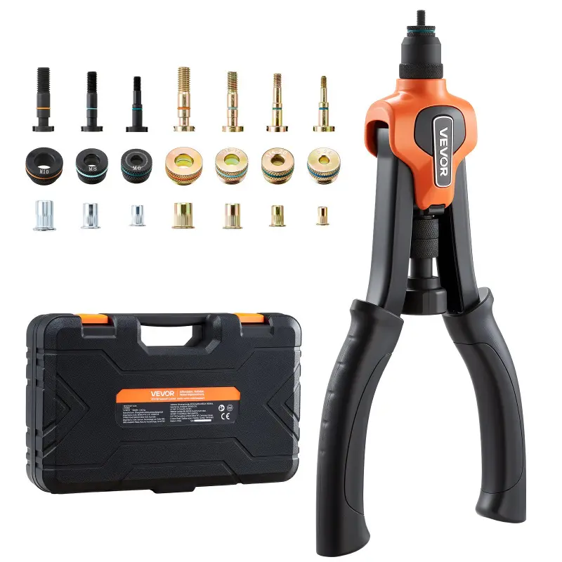 【Summerfinds】VEVOR Rivet Nut Tool Kit, 14-Inch Two-Handed Rivnut Tool Kit, with 7 Mandrels and 70 Nuts, Metric and SAE Size M6, M8, M10, 10-24, 1/4-20, 5/16-18, 3/8-16 UNC, with a Carrying Case, for Home, Auto Hand Tools Tool Box