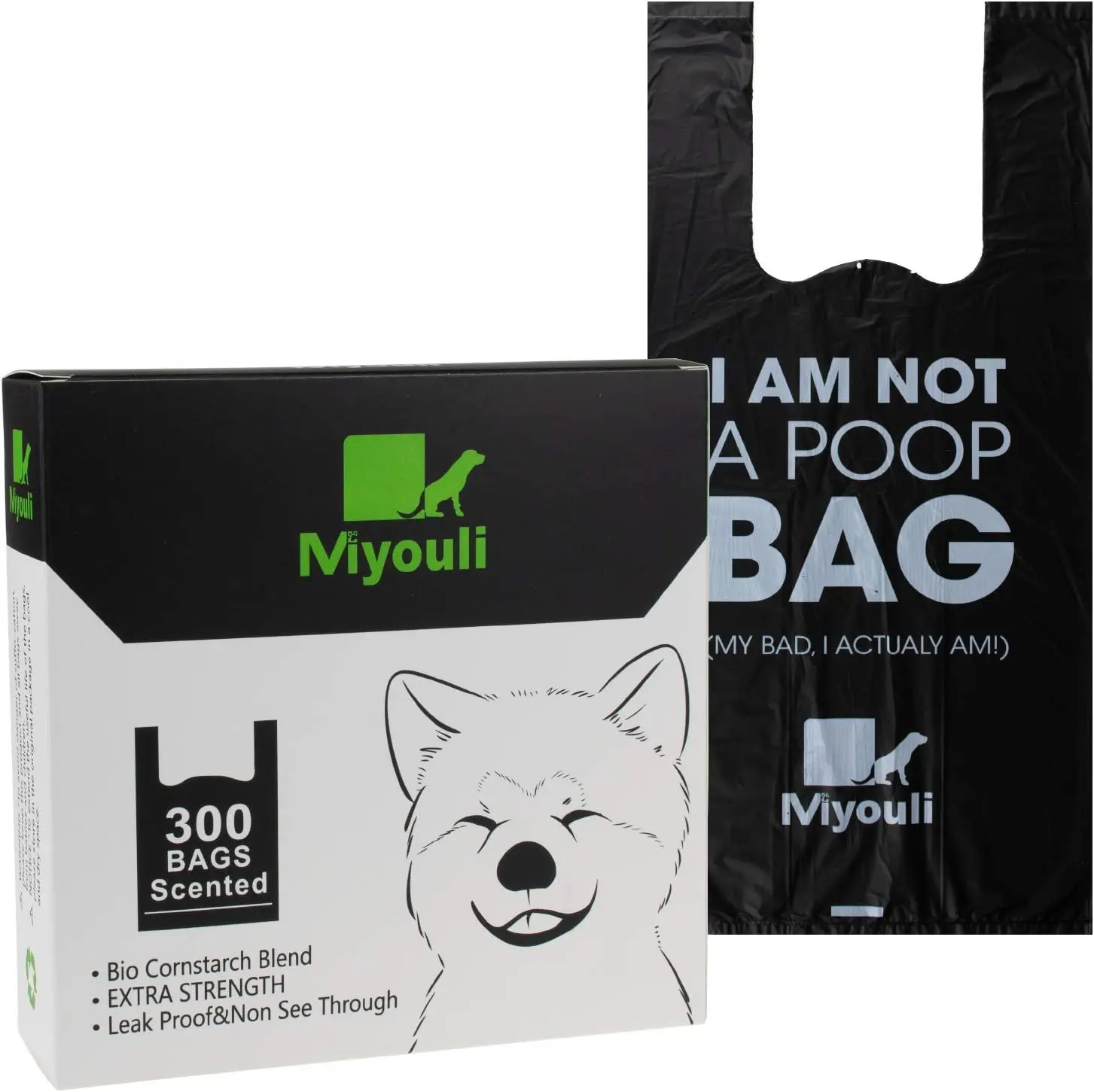300-Count Extra Thick Dog Poop Bags | Leak-Proof & Easy-Tie Handles | 60% Biodegradable Pet Waste Bags | Miyouli by HZL