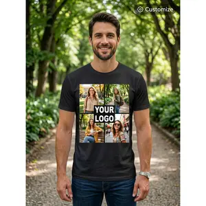 Custom Photo Print T-Shirt Men Women Unisex Crew Neck Casual Short Sleeve Top DIY Personalized Graphic Logo Design Tee Shirts for Couples Family Group Events Summer Breathable Soft Clothing Daily Wear