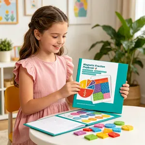 Magnetic Fraction Math Activity Book for Ages 3-8, Bright Educational Toy, Magnetic Workbook for Addition & Subtraction, Easter Gift for Kids