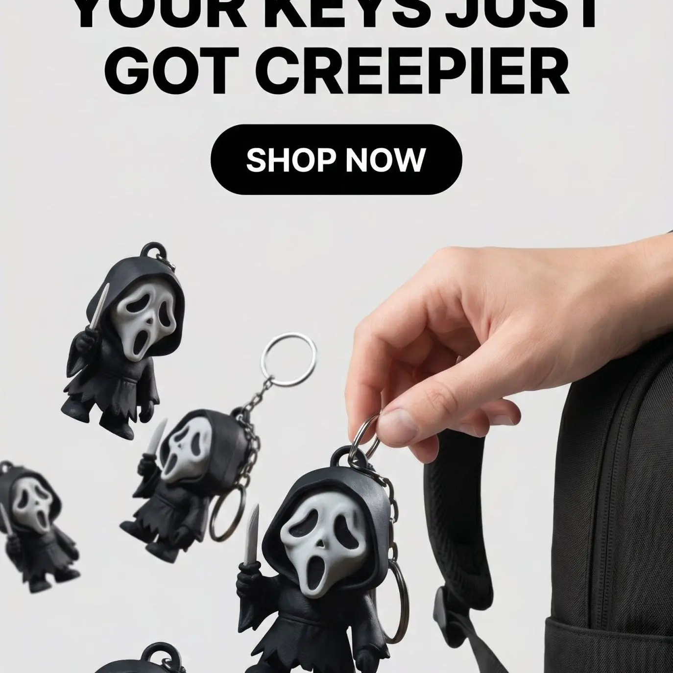 3D Printed Flexi Slasher Figure Keychain - Articulated Horror Collectible with Detailed Hood & Flexible Body, Ghost Face Themed Portable Bag Charm, Keychains for Women Halloween Gift
