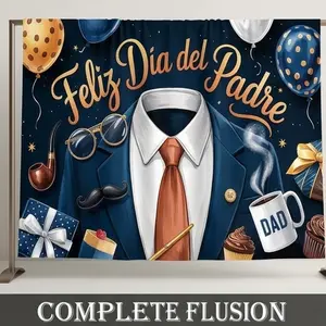 1 PC 2D Flat Banner Backdrop Father's Day Suit Tie Design with Balloons and Gifts, Dark Blue Tone, Ideal for Party Decorations and Photography