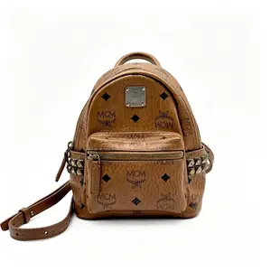 Pre-owned MCM H5 MMK DSVE Classic Mini Backpack, Brandy Color Print with Side Studs, HW H22043