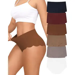 LEVAO Seamless Underwear for Women High Waisted Panties Wave Edge No-Show Bikini Full Coverage Briefs 6 Packs S-XXL