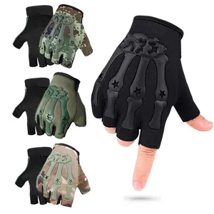 Unisex Adults' Polyester Tactical Fingerless Hand Gloves - Non-Slip Grip, Reinforced Knuckles, Breathable Mesh for Motorcycle, Cycling