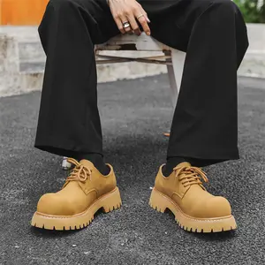 Men's Chunky Derby Shoes Vintage British Style Thick Sole Casual Leather Couple Shoes