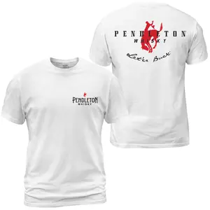 Pendleton Whisky Let’er Buck Rodeo T-Shirt, Western Bull Rider Graphic Tee With Back Print, Front Chest Pendleton Logo Shirt, Cowboy Rodeo Lifestyle Apparel for Men and Women