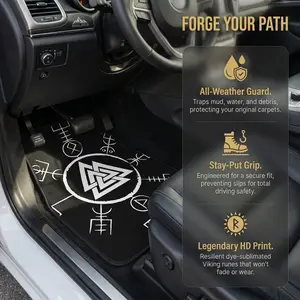 4-Piece Viking Symbol Car Floor Mats, Absorbent, Non-Slip, Washable, Universal Fit, Ideal for All Occasions, Norse Culture Enthusiasts