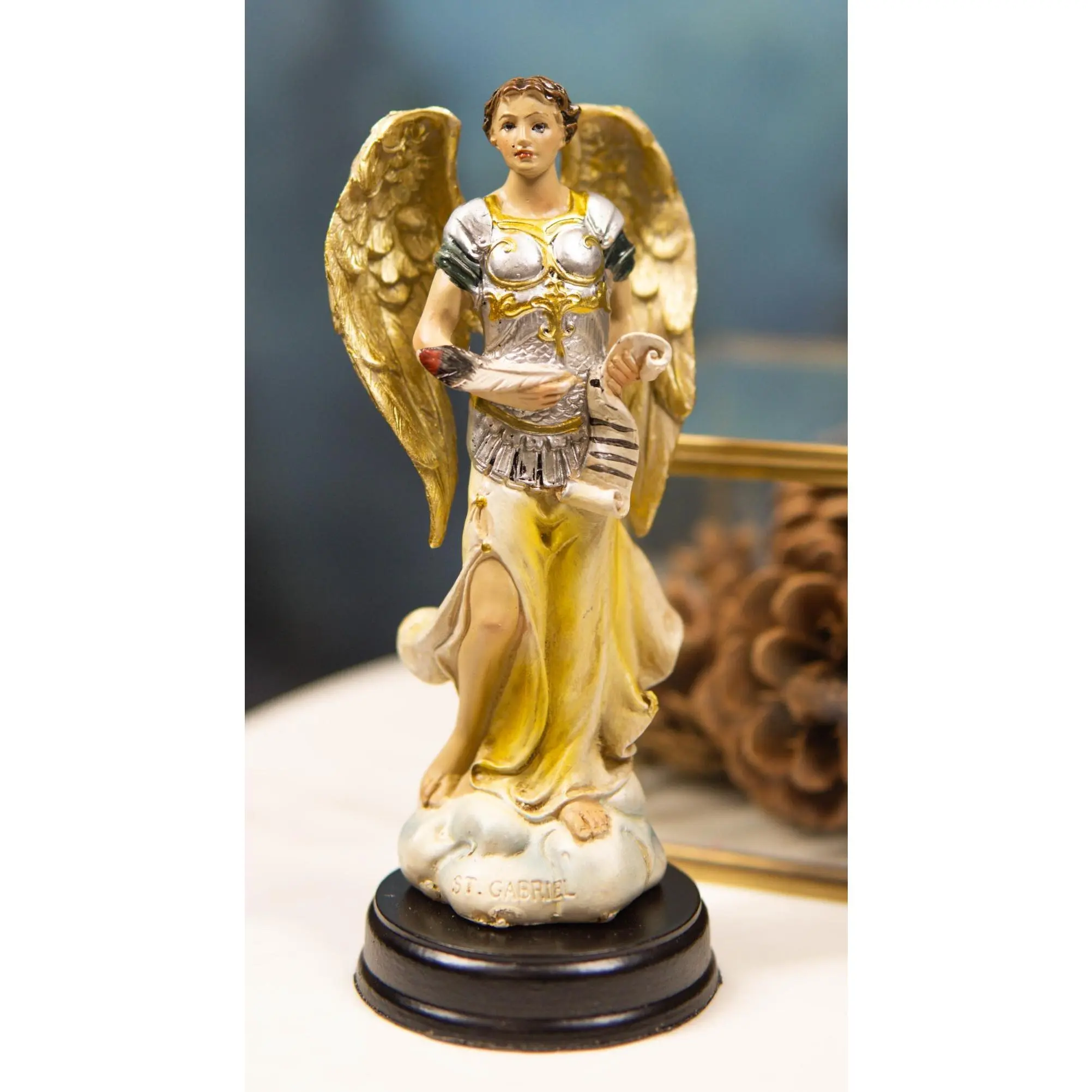Religious Resin Archangel Gabriel Figurine - Messenger of God with a Scroll, Catholic Church Saint Sculpture for Home Decor Ornaments