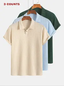 Men's Solid Color Pique Textured Knit Polo Shirt, Regular Fit Casual Short Sleeve Top for Summer, Men's Clothes for Daily Wear, Menswear