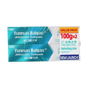 Yunnan Baiyao Probiotic Toothpaste - 2x100g Fresh Breath & Gum Care - Icy Lemon Flavor