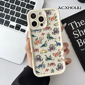 Softcase for iPhone 17 16 E Pro Max 15 Plus 14 13 12 11 XS XR Dino Doodle Pattern Anti-Slip Scratch Resistant Cute Silicone Protective Softcase