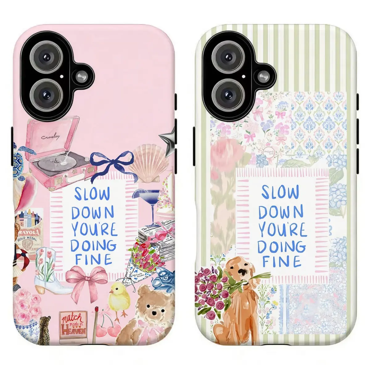Durable Custom Watercolor Pastel Pink-Green Collage Phone Case with Inspirational Quote, Trendy Protective Shell Casing, Compatible with iPhone 11-17 & Samsung Galaxy S21-S26, Ideal Mobile Phone Accessory Gift for Her, Smartphone, Handheld