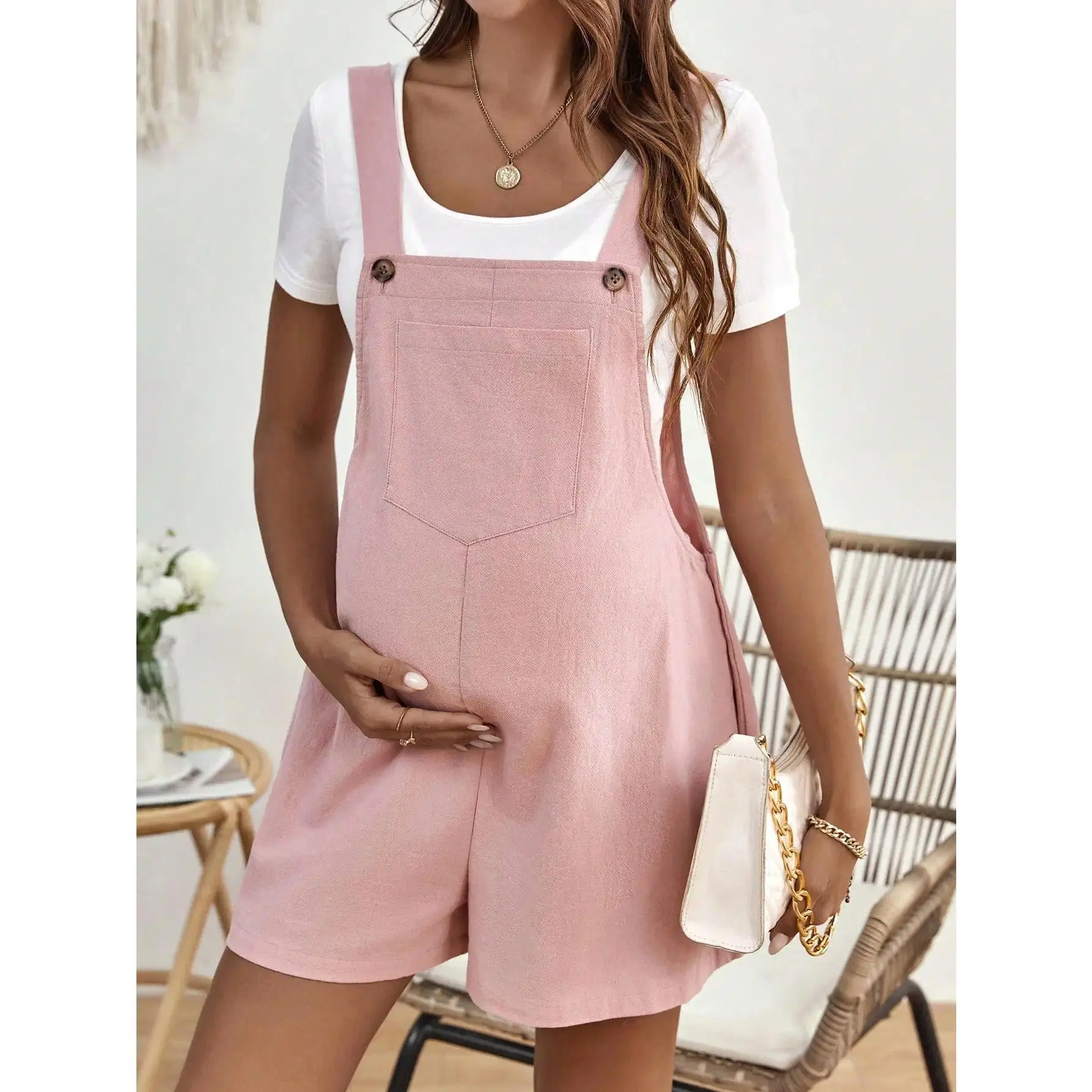 Maternity Overalls for Women, Casual Above the Knee Romper in Stretch Fabric, Belly Friendly Loose Fit Pregnancy Activewear, Modest Look, Maternityclothes, Pregnancy Bottoms, Loose Pants, Relaxed Fit, Style, Pregnancy Clothes