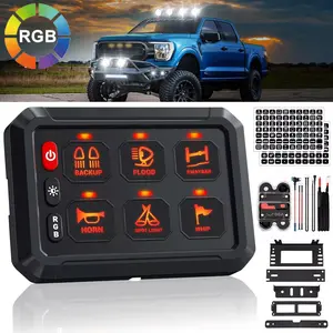 VASTFIRE 6-Gang Universal Aluminum Alloy Light Switch Panel, 8-Device Control, 60A Circuit Breaker, 12V/24V RGB Backlit Waterproof Toggle, 4-Mode LEDs for Off Road Trucks, RVs