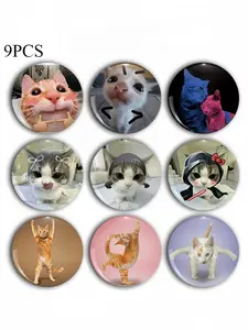 Cute Cat Brooch Pin Badge, Unique Fashion Accessory for Men & Women, Decorative Accessories, Round Plastic DIY Button, Unisex Decorative Pins for Jeans, T-Shirts, Backpacks, Hats
